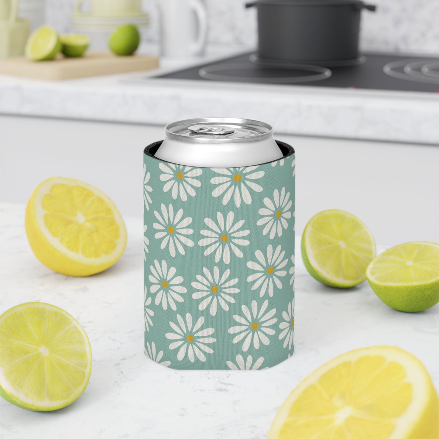 Green Daisy Can Cooler / Summer Drink Sleeve