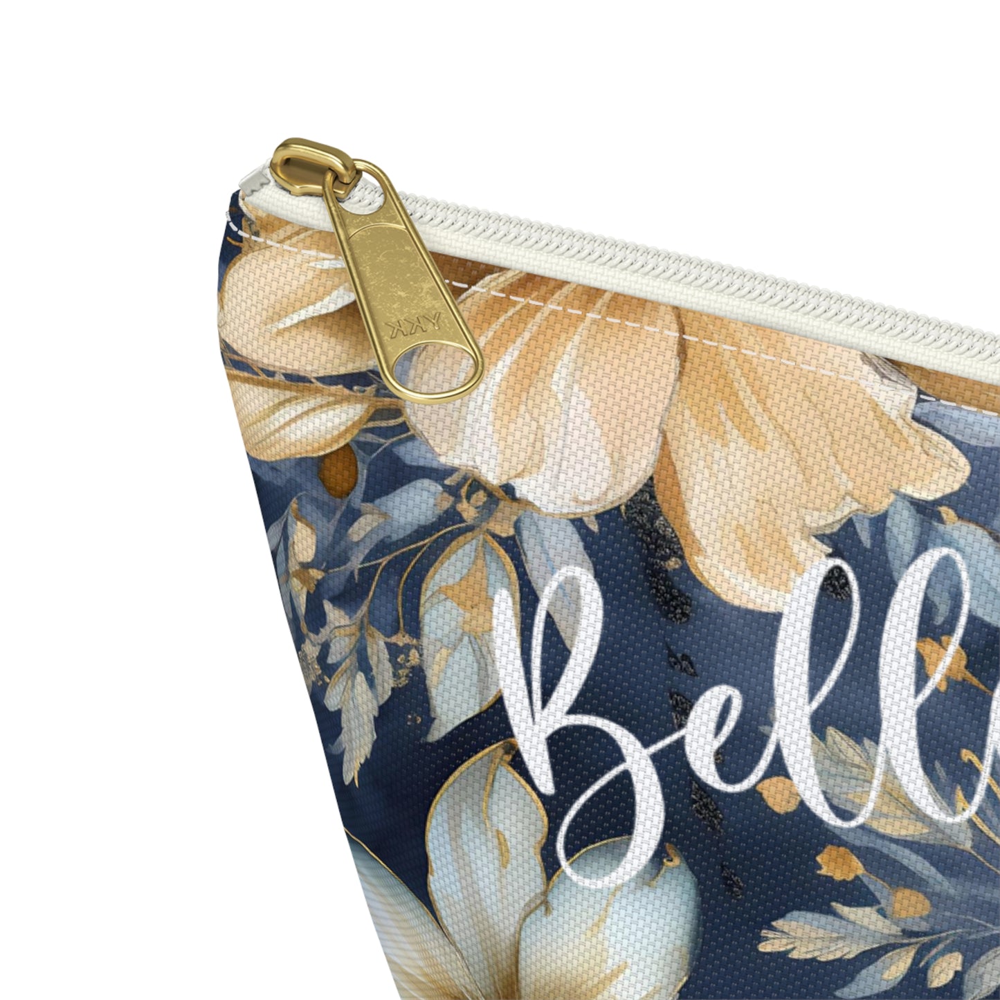 Gold Floral Makeup Bag / Personalized Cosmetic Bag