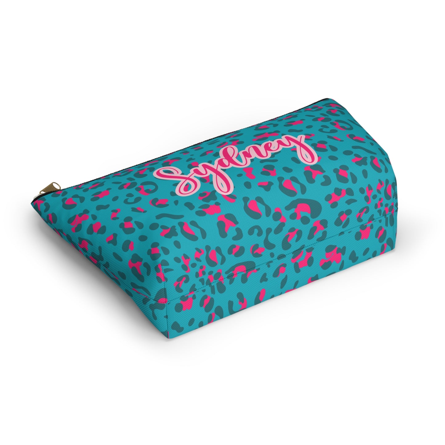 Personalized Blue Leopard Print Makeup Bag