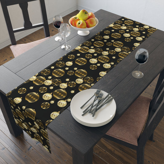 Christmas Table Runner / Black and Gold Ornament Table Runner