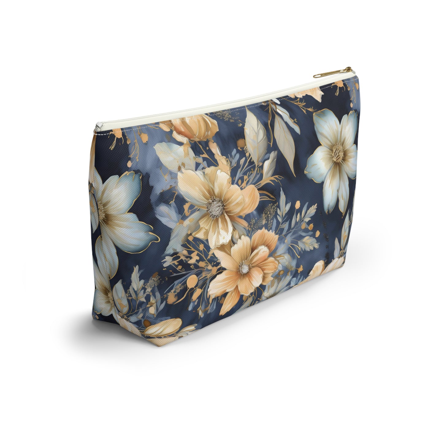 Gold Floral Makeup Bag / Personalized Cosmetic Bag