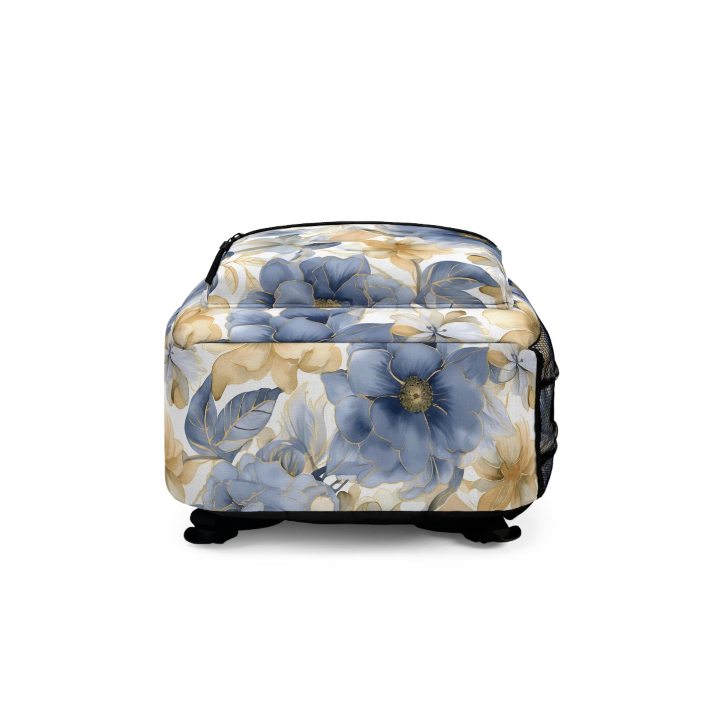 Floral Backpack, Girl's Gold and Blue Bookbag