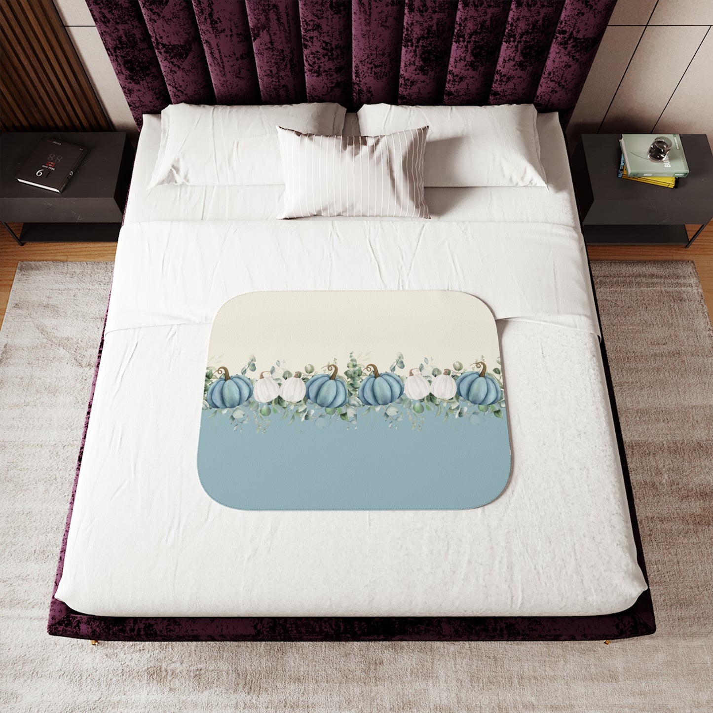 Blue Pumpkin Fall Sherpa Blanket