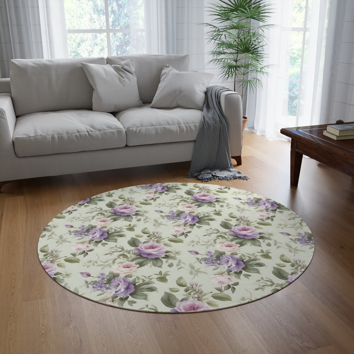 Purple Rose Round Rug
