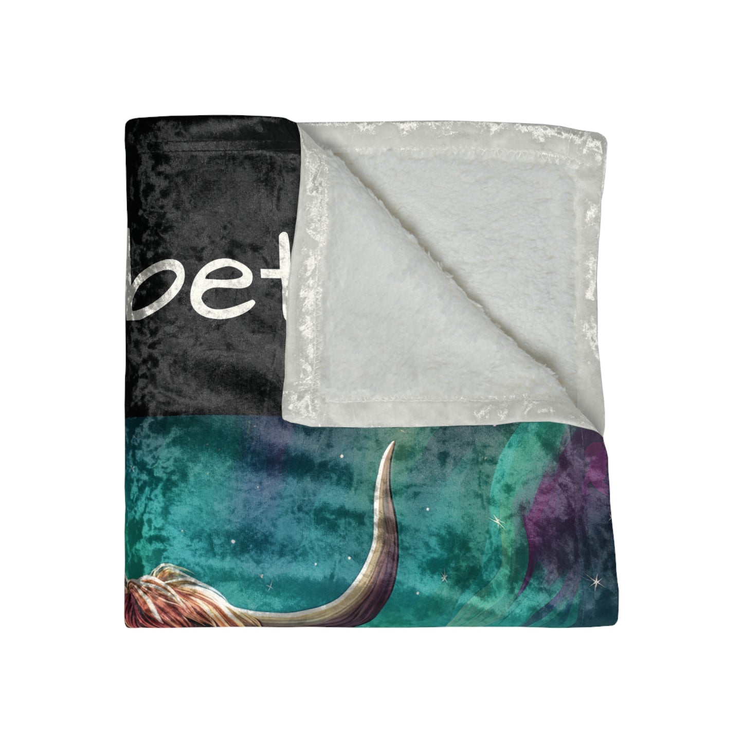 crushed velvet highland cow blanket with name