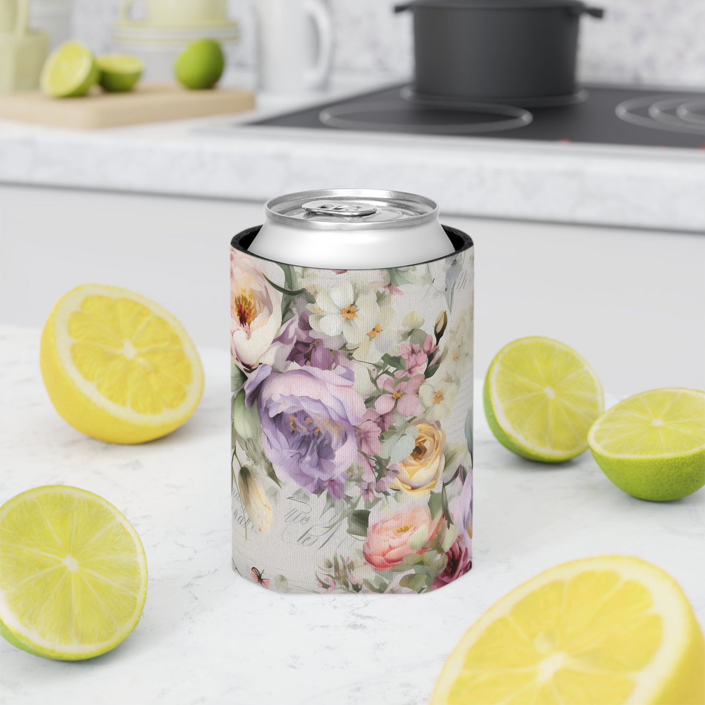 Floral Can Cooler, Summer Purple Flower Koozie