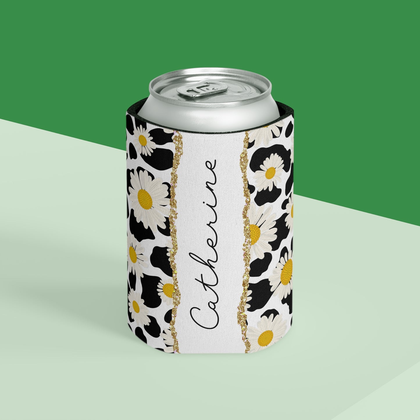 Personalized Cow Print Can Koozie / Daisy Can Cooler