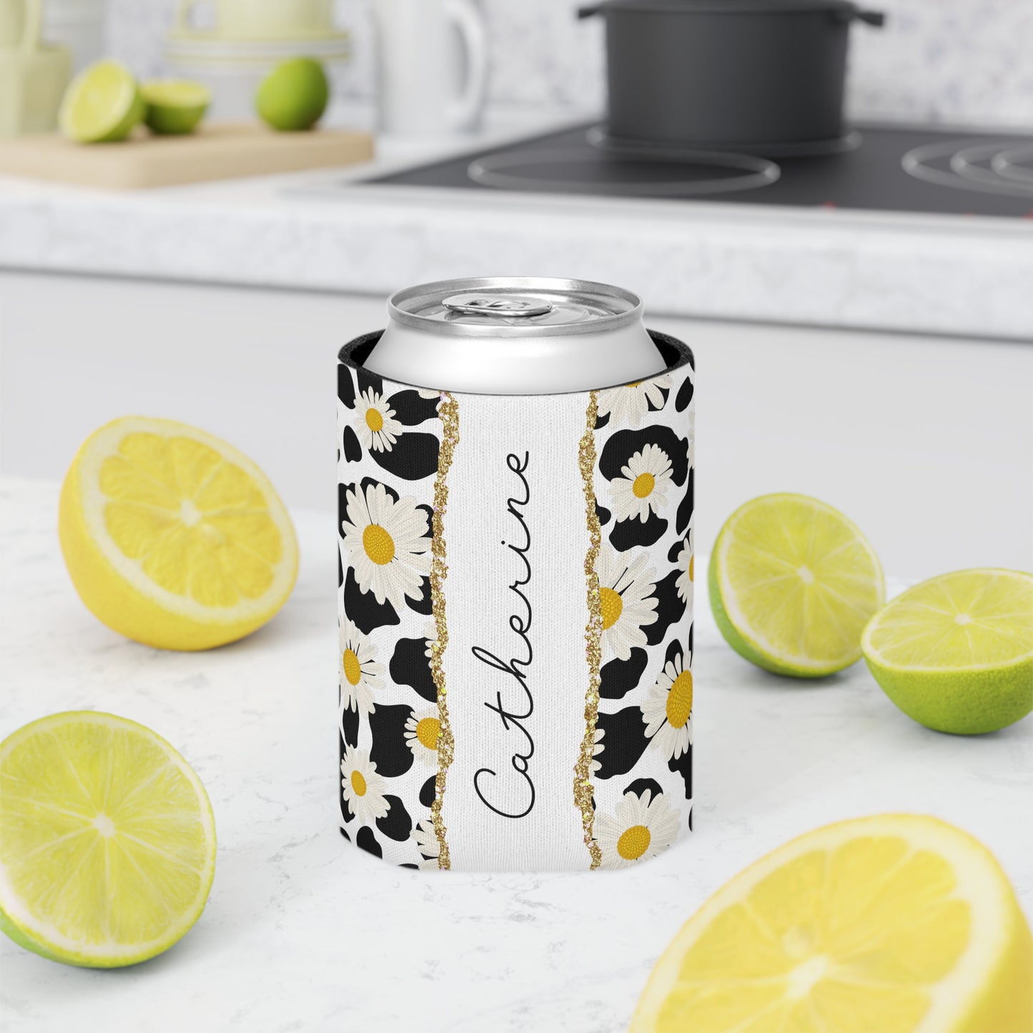Personalized Cow Print Can Koozie / Daisy Can Cooler
