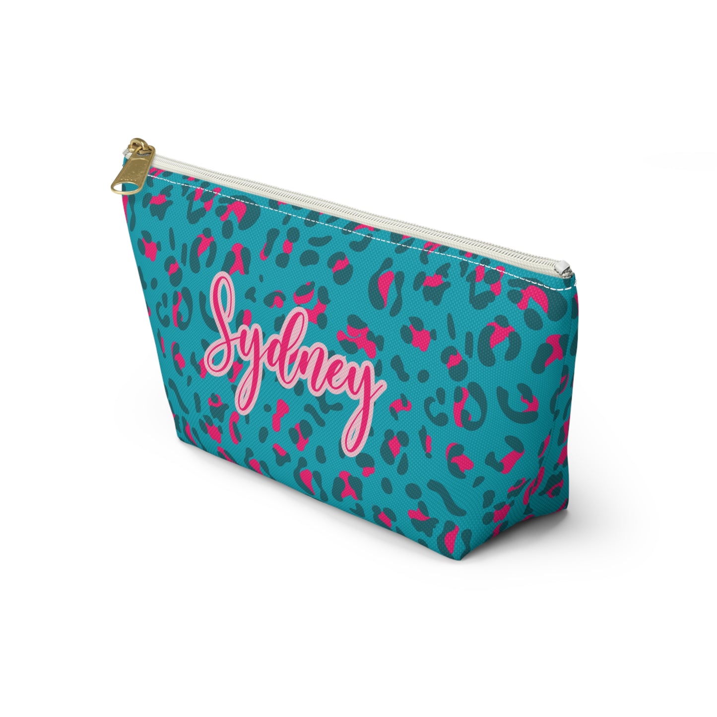 Personalized Blue Leopard Print Makeup Bag
