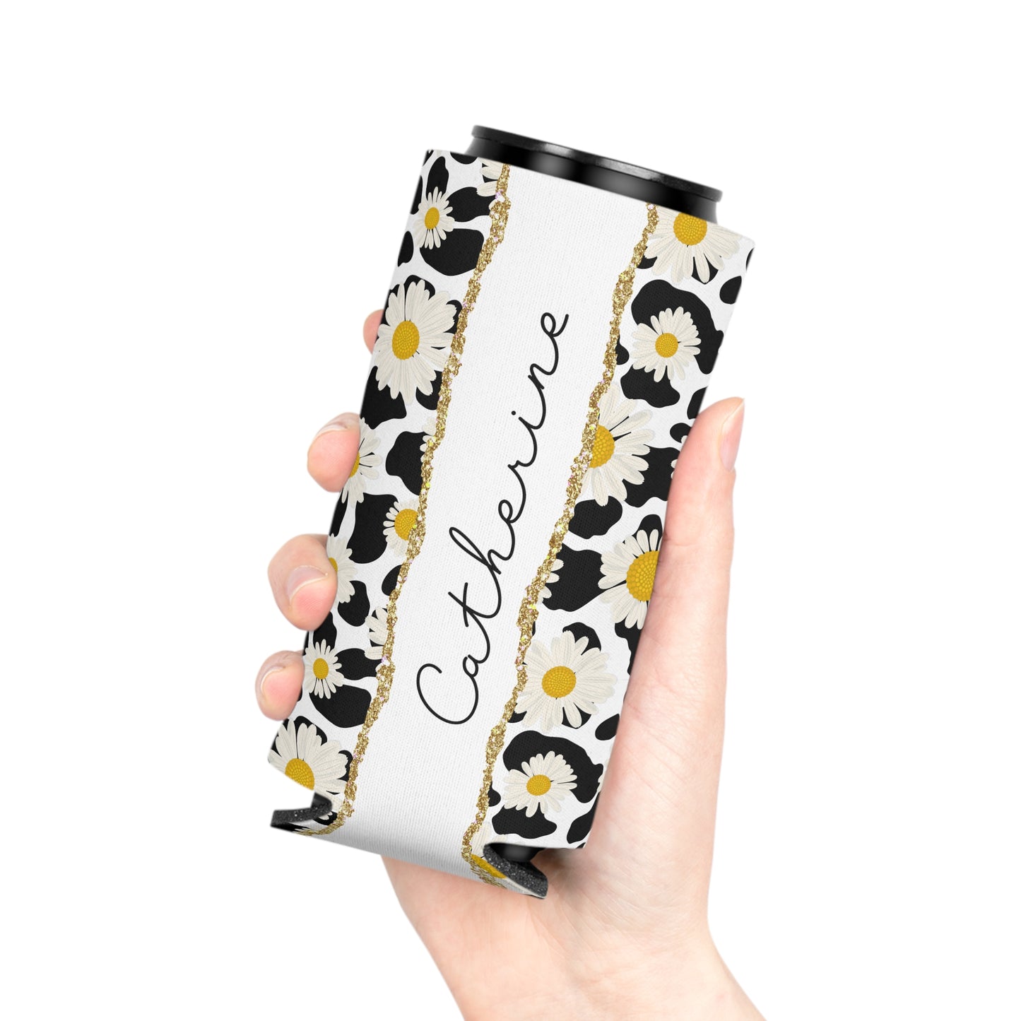 Personalized Cow Print Can Koozie / Daisy Can Cooler