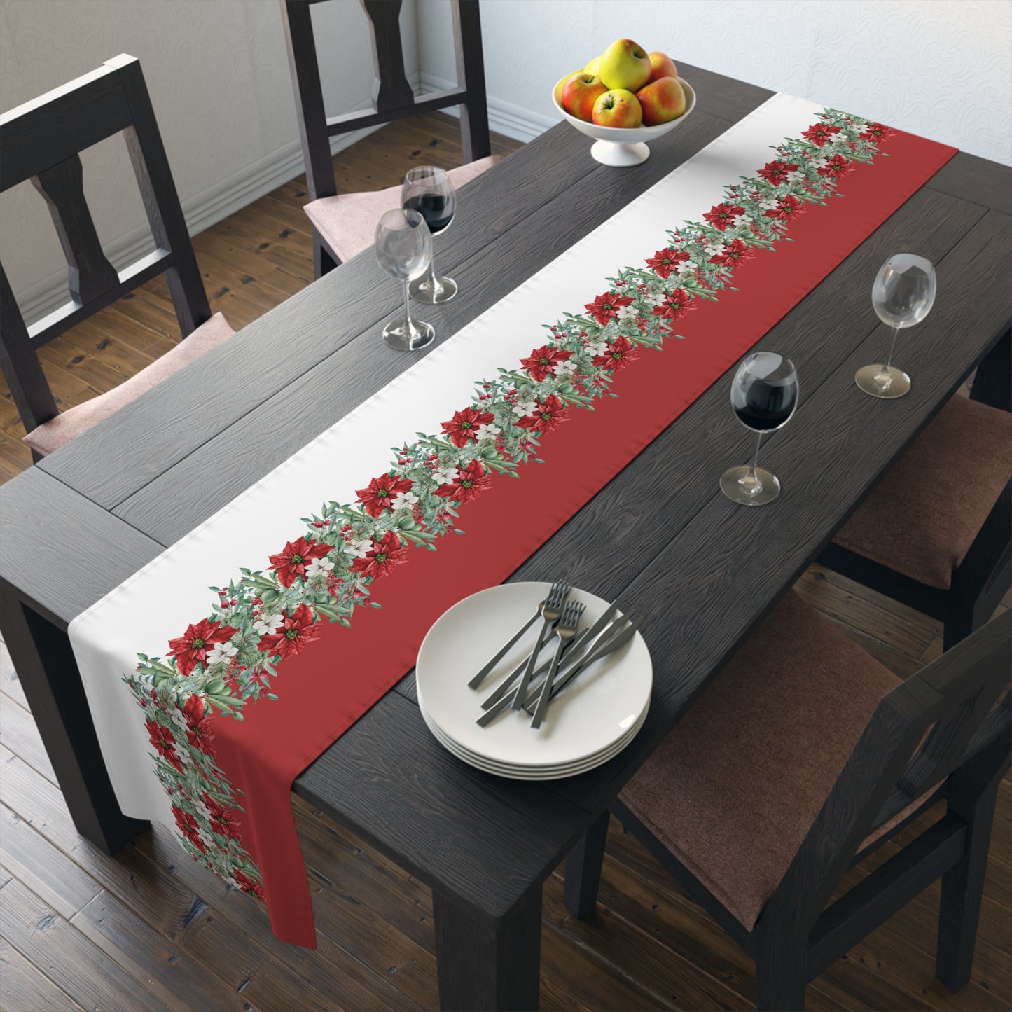 Christmas Red Poinsettia Table Runner