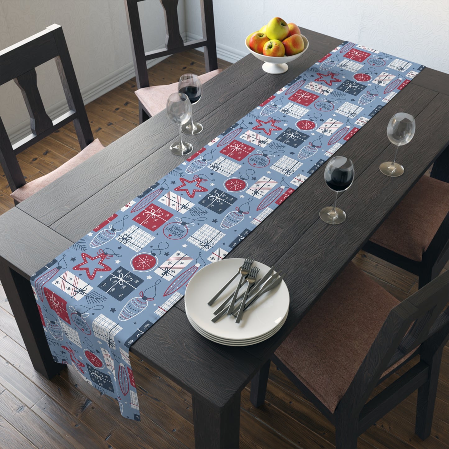 Blue Christmas Table Runner