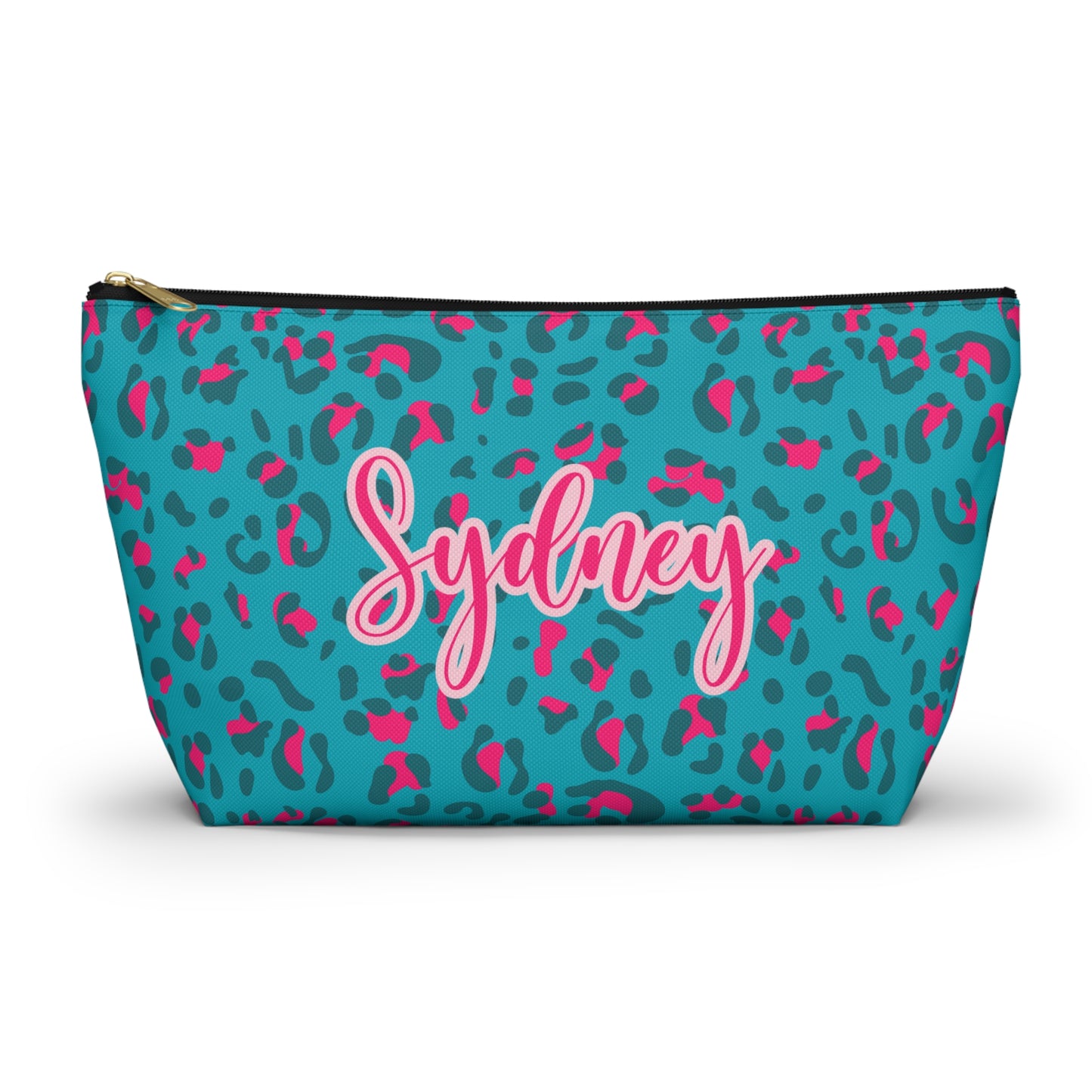 Personalized Blue Leopard Print Makeup Bag