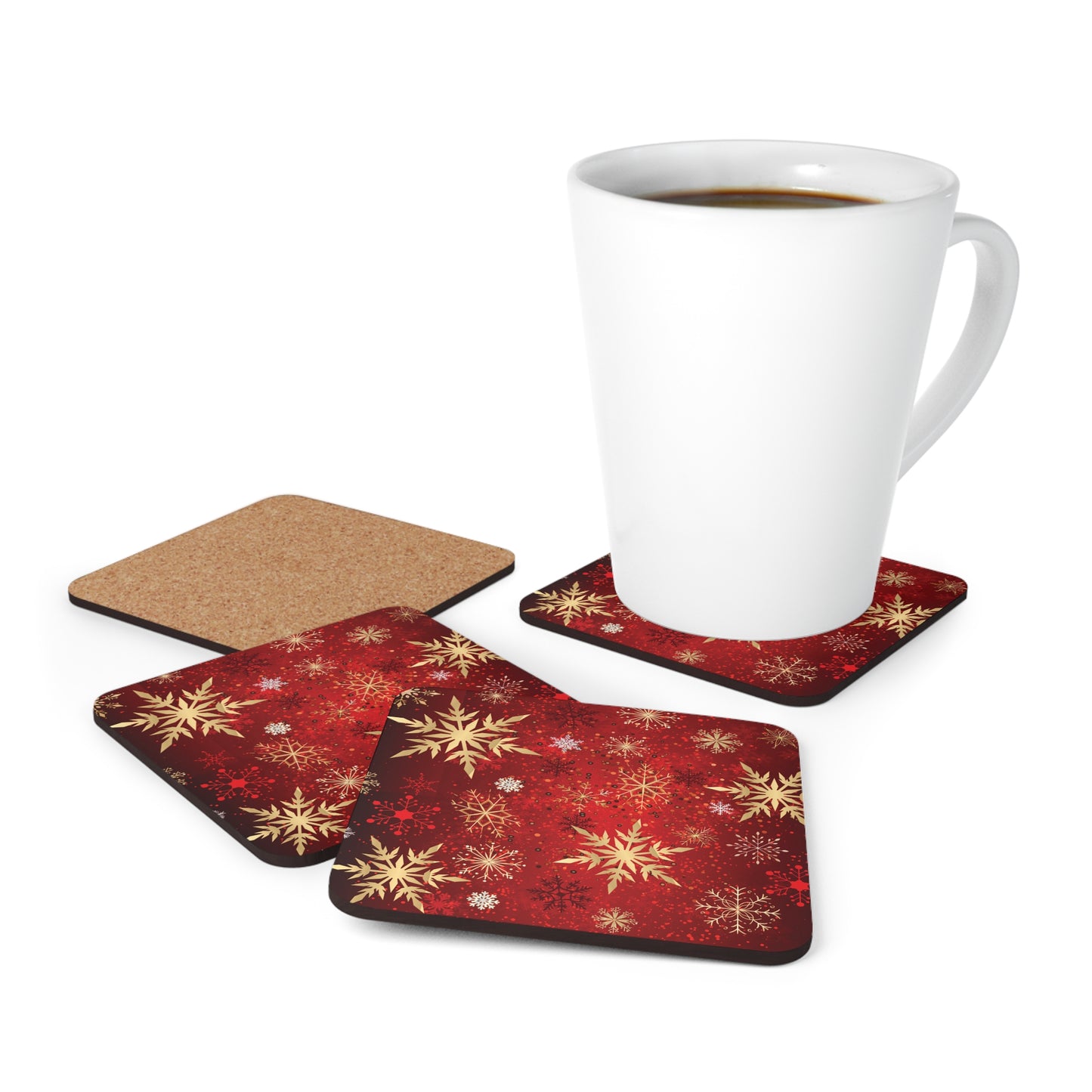 Christmas Red And Gold Snowflake Coaster Set