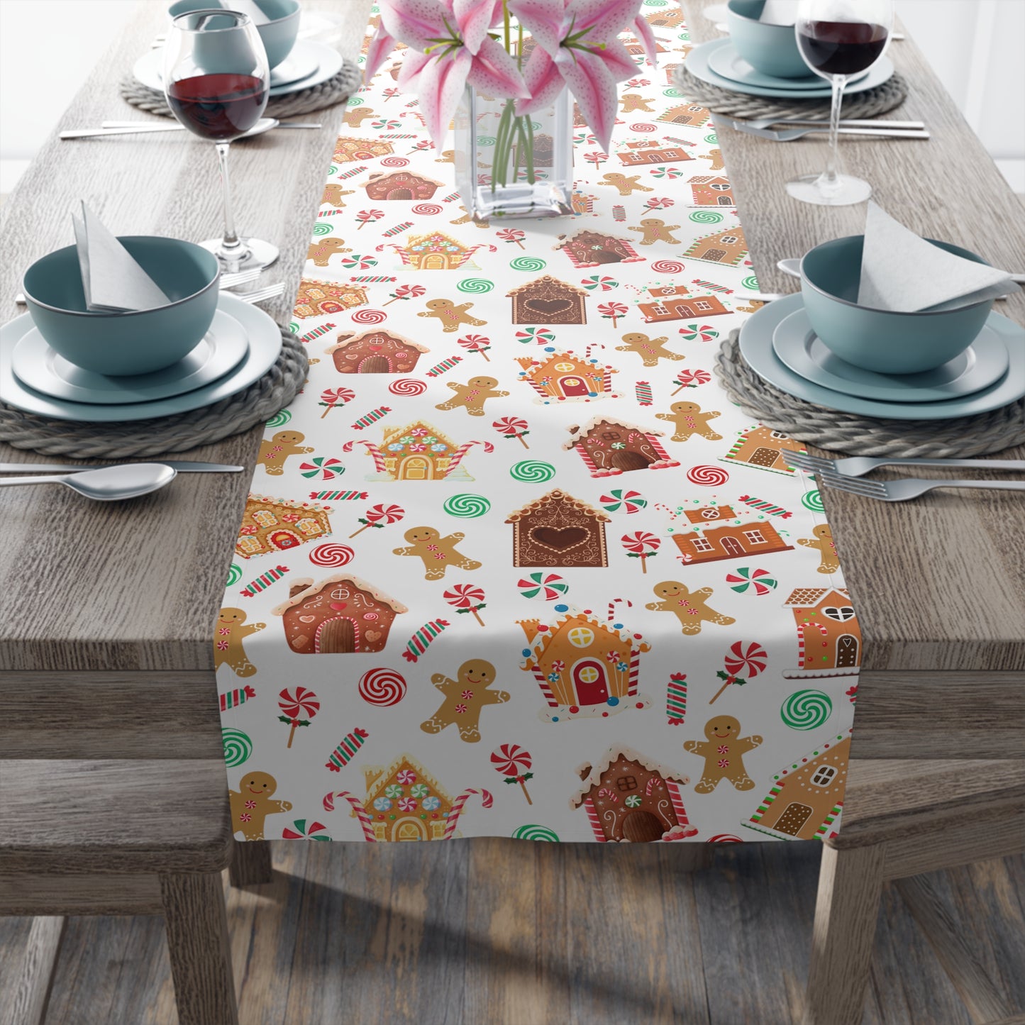 Gingerbread House Table Runner / Christmas Candy Decor