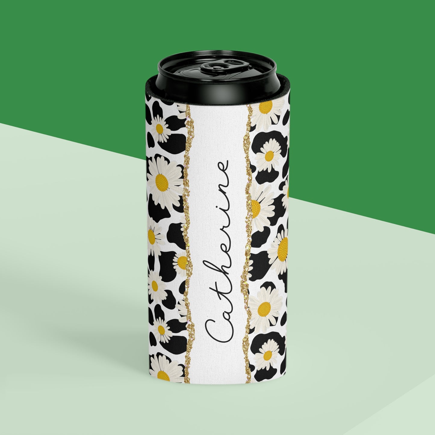 Personalized Cow Print Can Koozie / Daisy Can Cooler