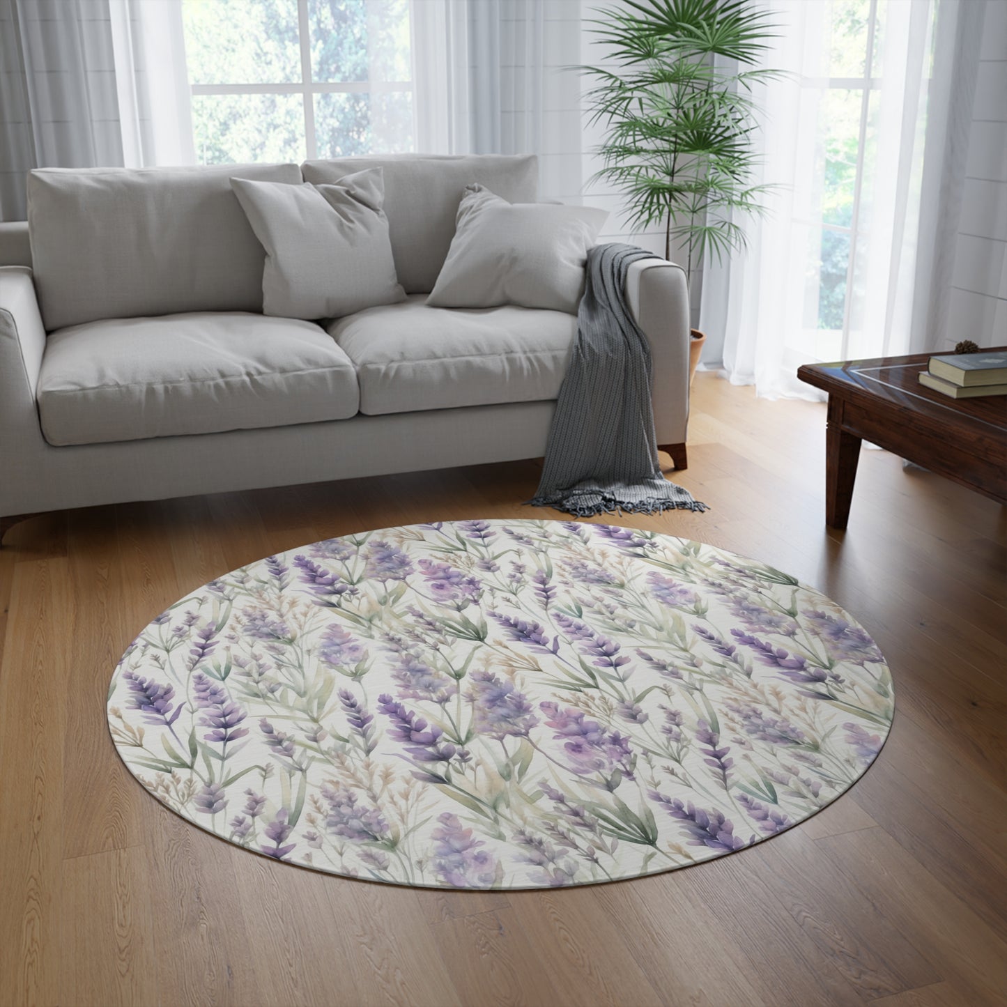 Watercolor Lavender Round Rug
