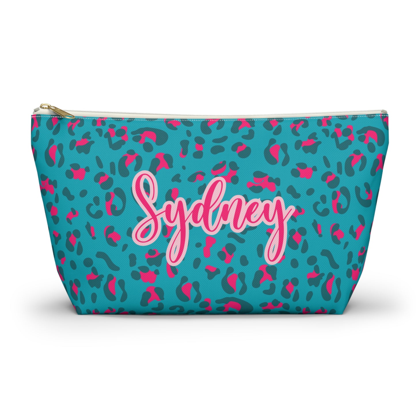 Personalized Blue Leopard Print Makeup Bag
