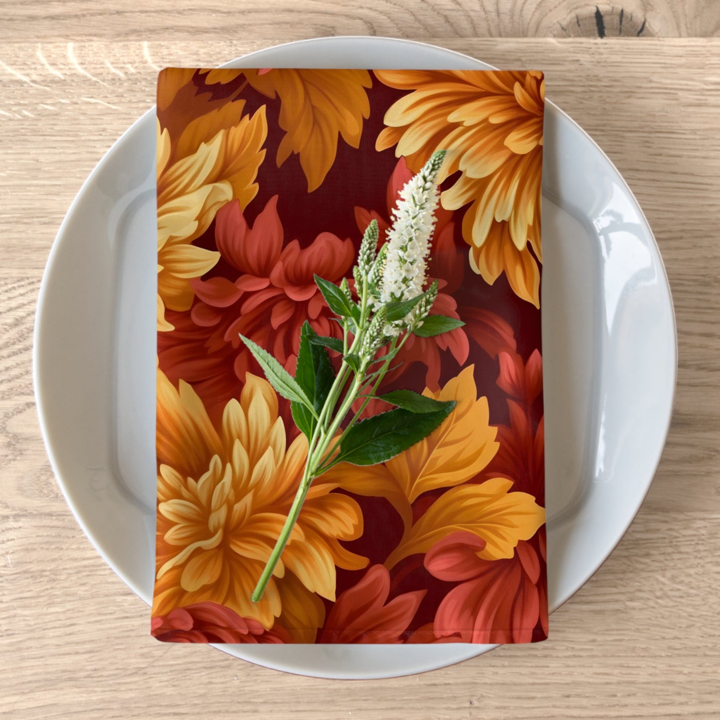 Fall Dahlia Napkins / Autumn Napkins / Set of 2