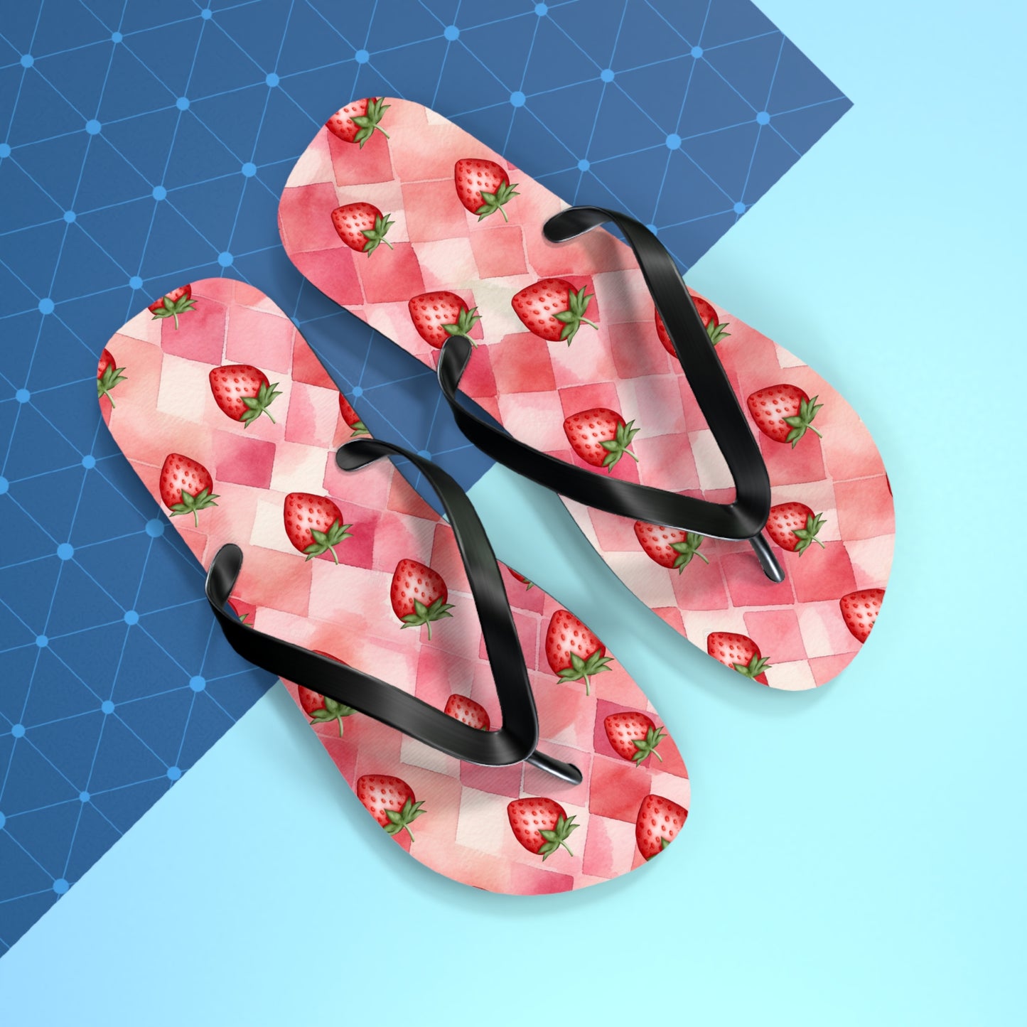 Pink Flip Flops / Watercolor Strawberry Print