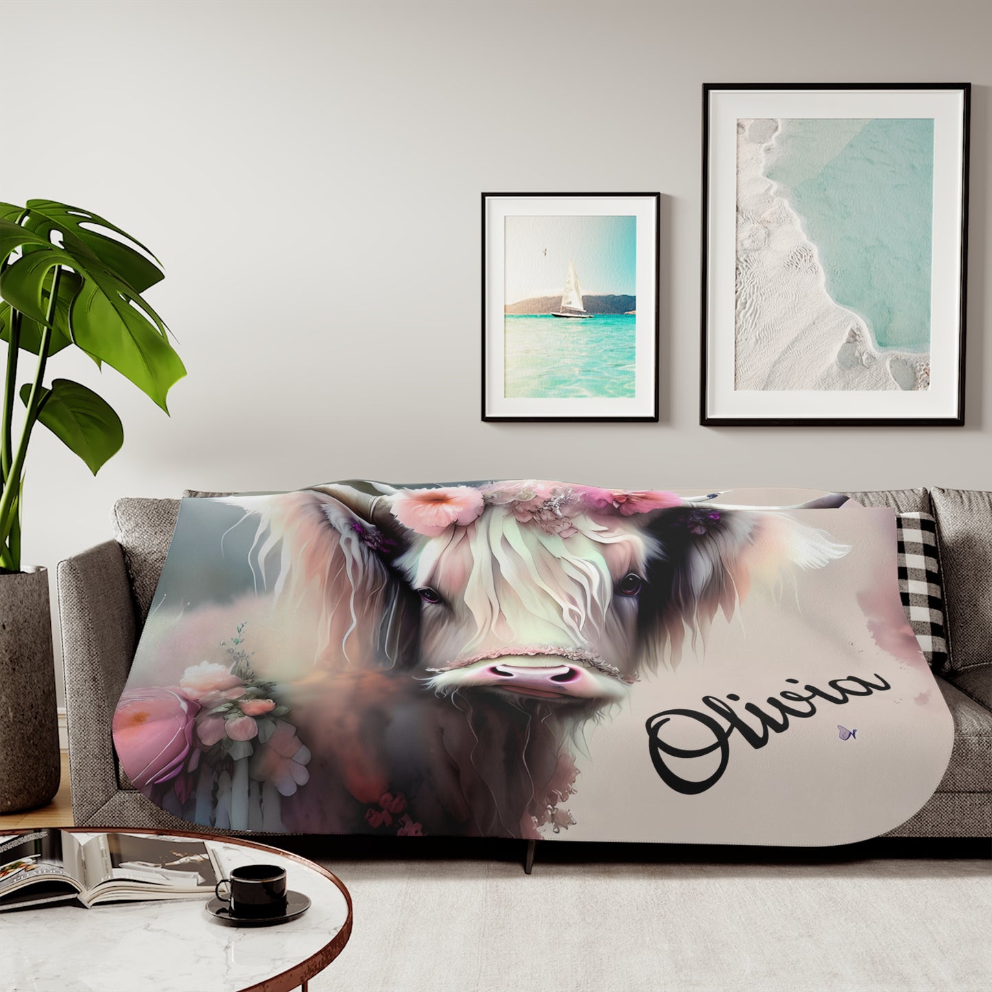 Pink Highland Cow Personalized Blanket