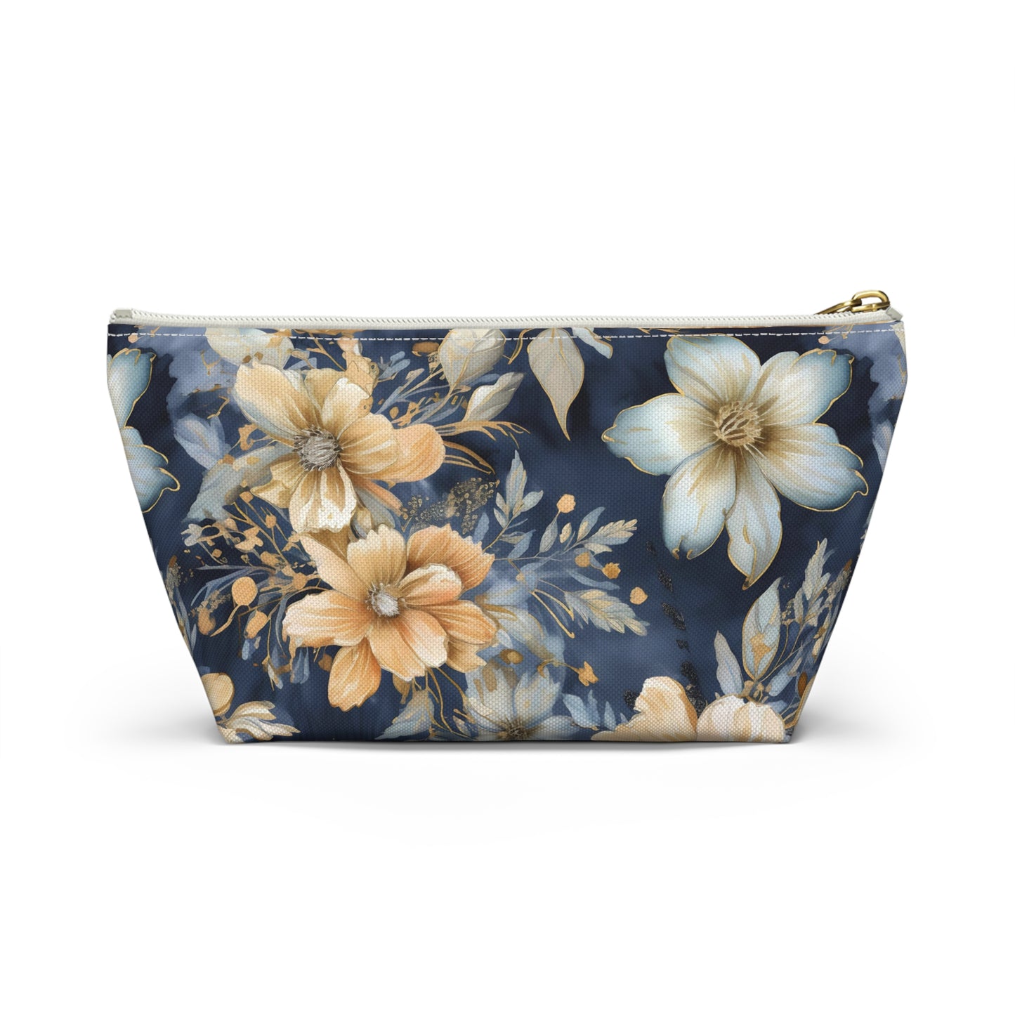 Gold Floral Makeup Bag / Personalized Cosmetic Bag