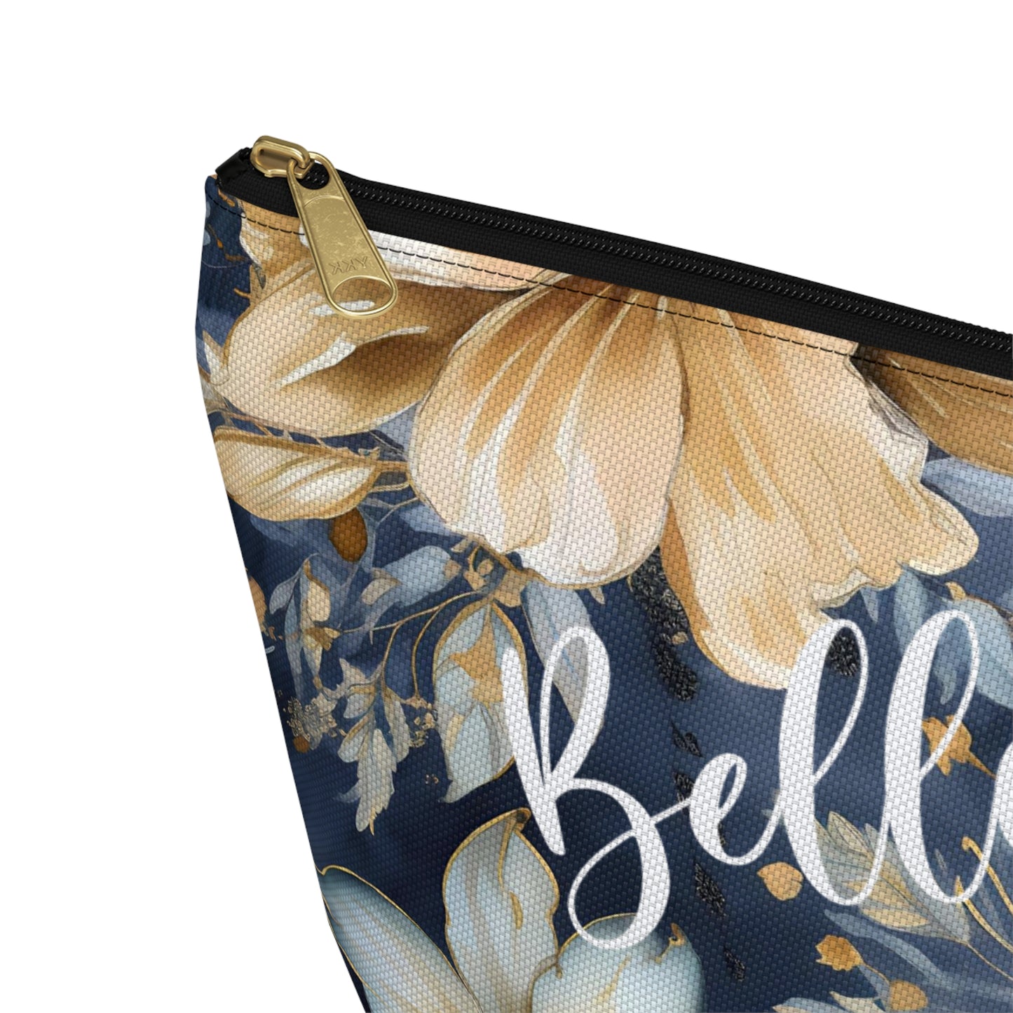 Gold Floral Makeup Bag / Personalized Cosmetic Bag
