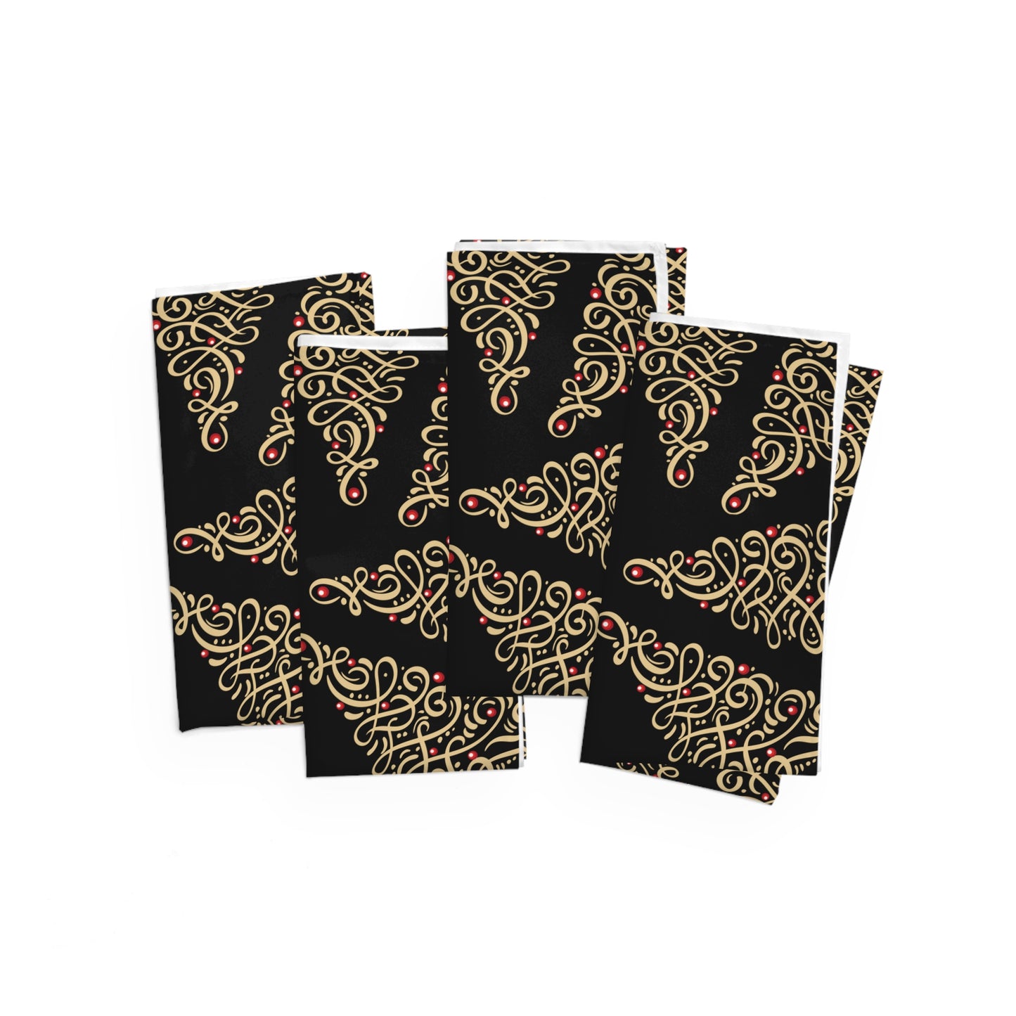 Black and Gold Christmas Tree Napkins / Set of 4