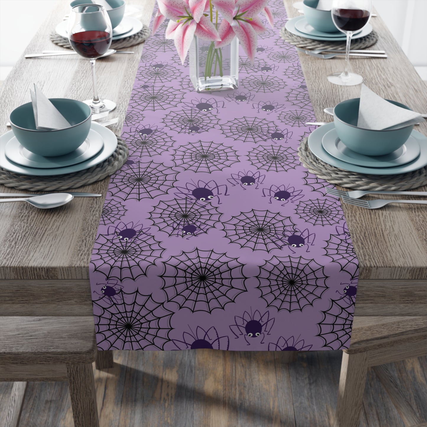 Purple Halloween Spider Web Table Runner