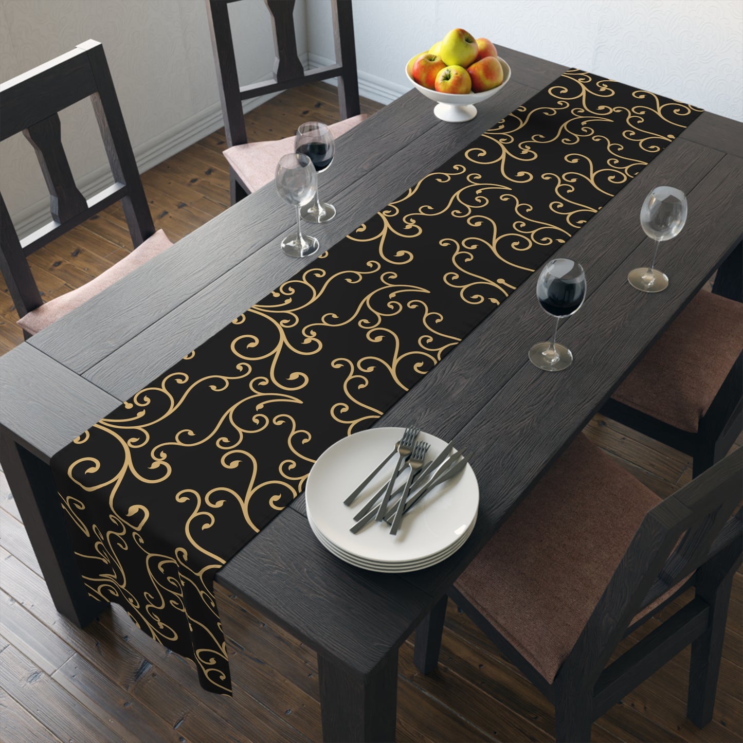 Black and Gold Swirl Christmas Table Runner