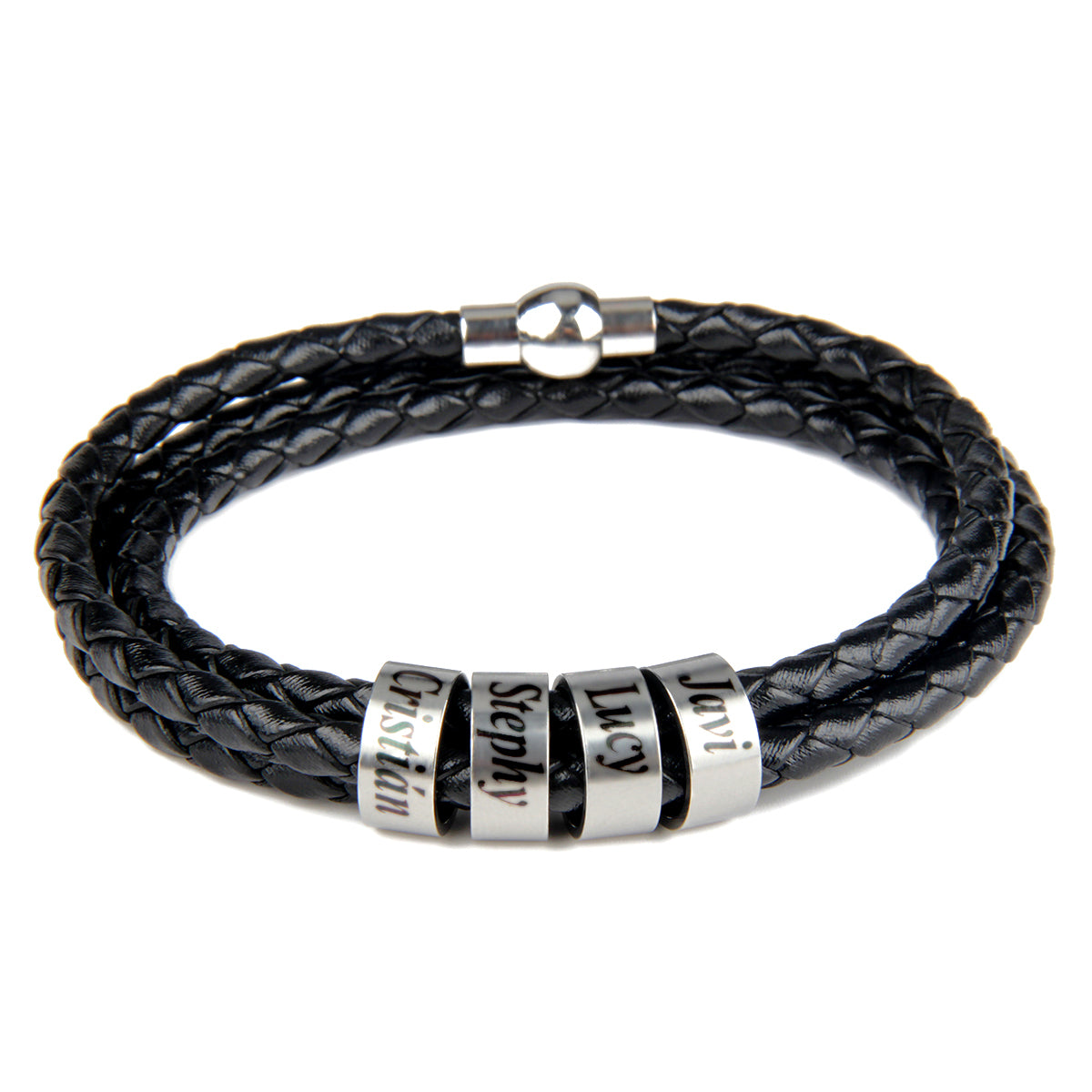 Men's Bracelet / Father's Day Gift / Engraved Titanium Beads Leather Bracelet