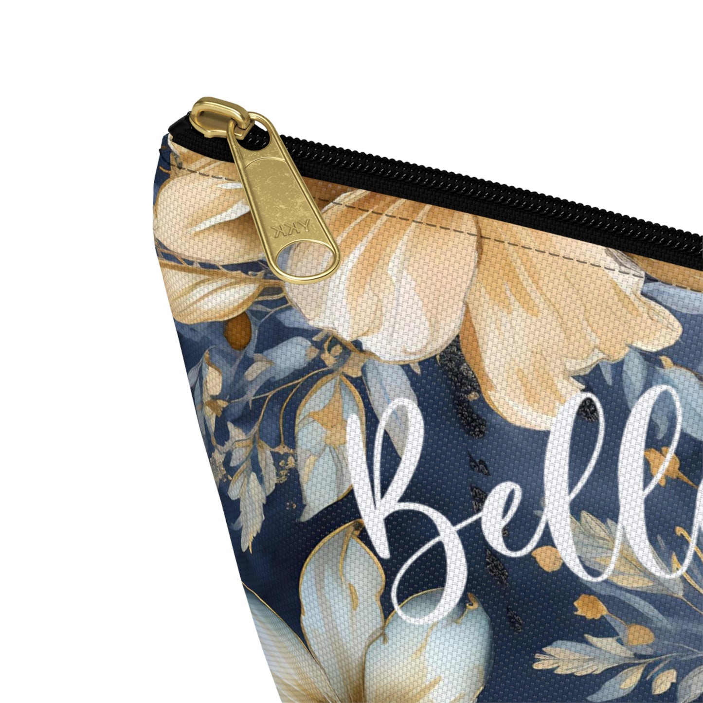 Gold Floral Makeup Bag / Personalized Cosmetic Bag