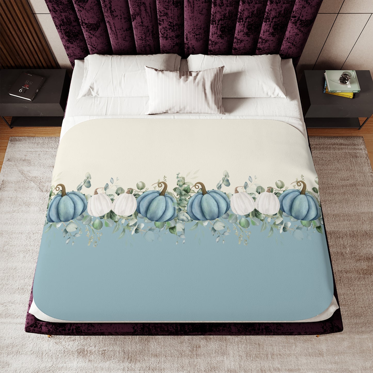 Blue Pumpkin Fall Sherpa Blanket