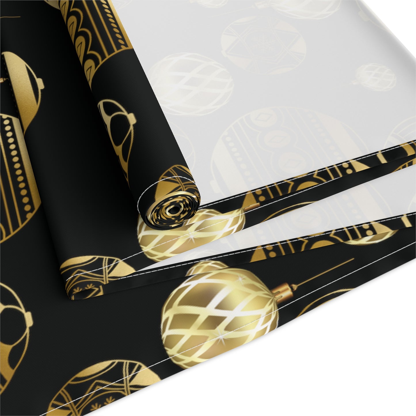 Christmas Table Runner / Black and Gold Ornament Table Runner