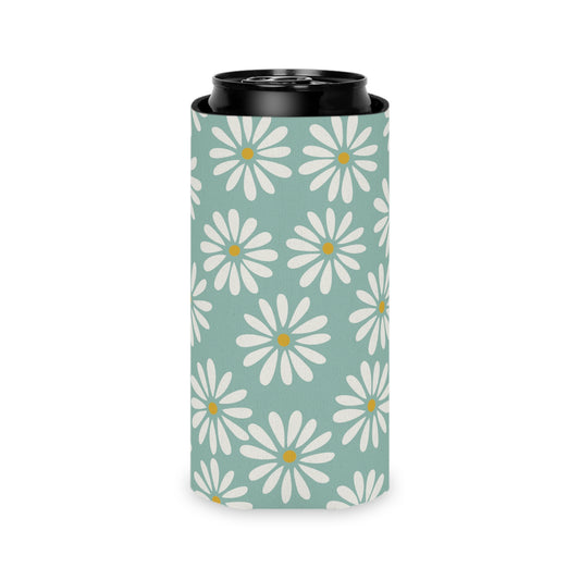 green can cooler with white daisy print for summer