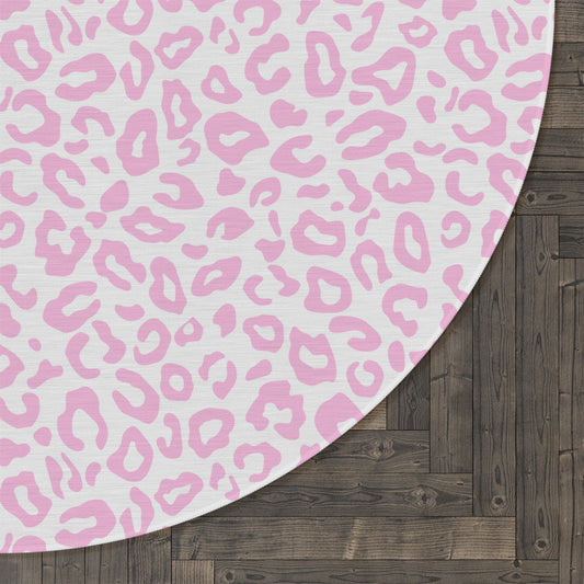 pink leopard print round rug