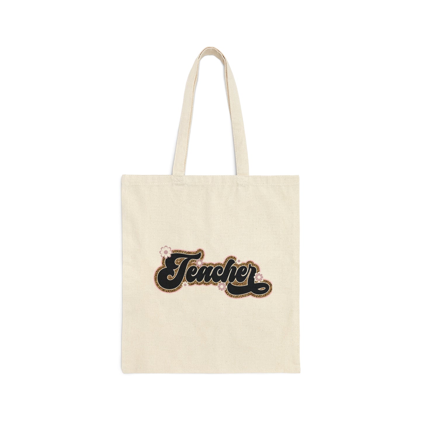 leopard print and daisy teacher tote bag, perfect for teachers gift