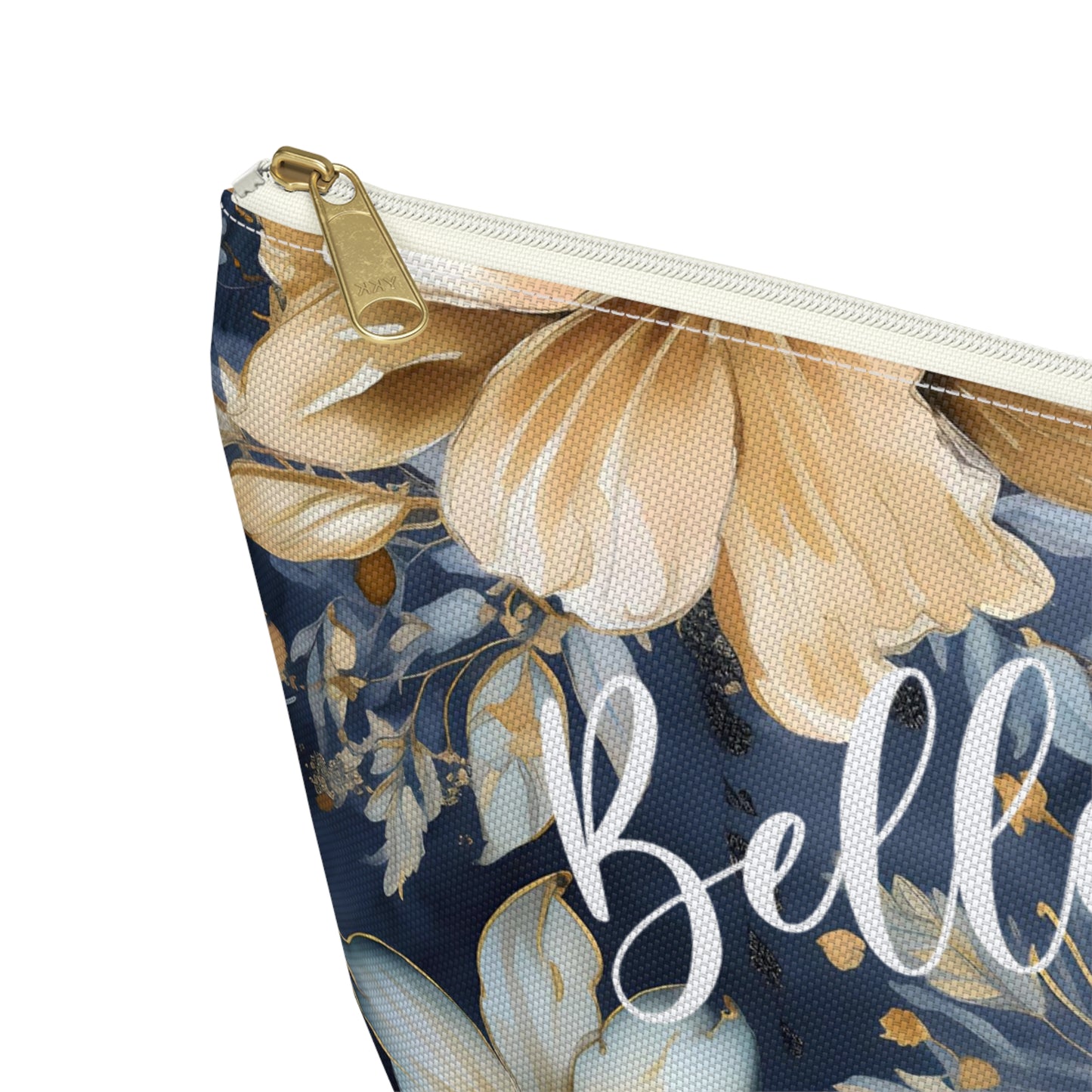 Gold Floral Makeup Bag / Personalized Cosmetic Bag