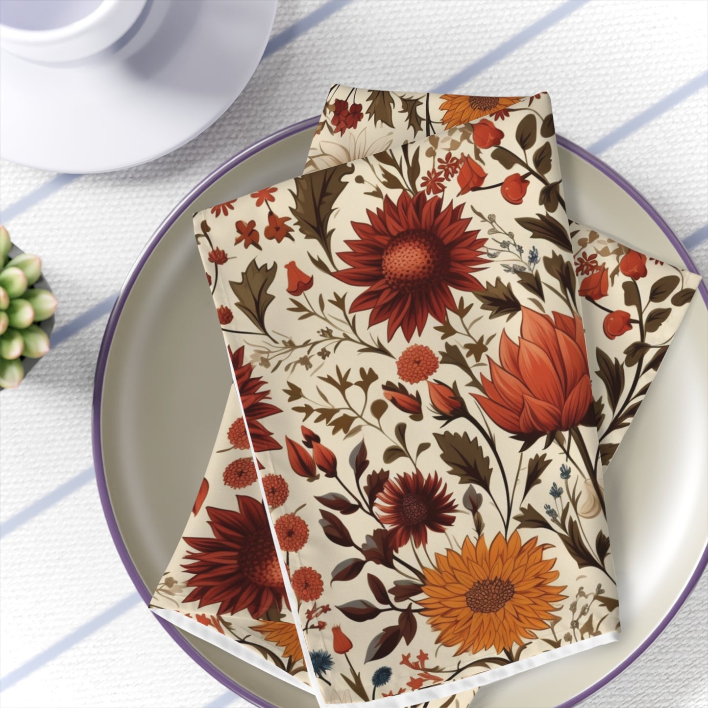 fall floral cloth napkins with orange flower print