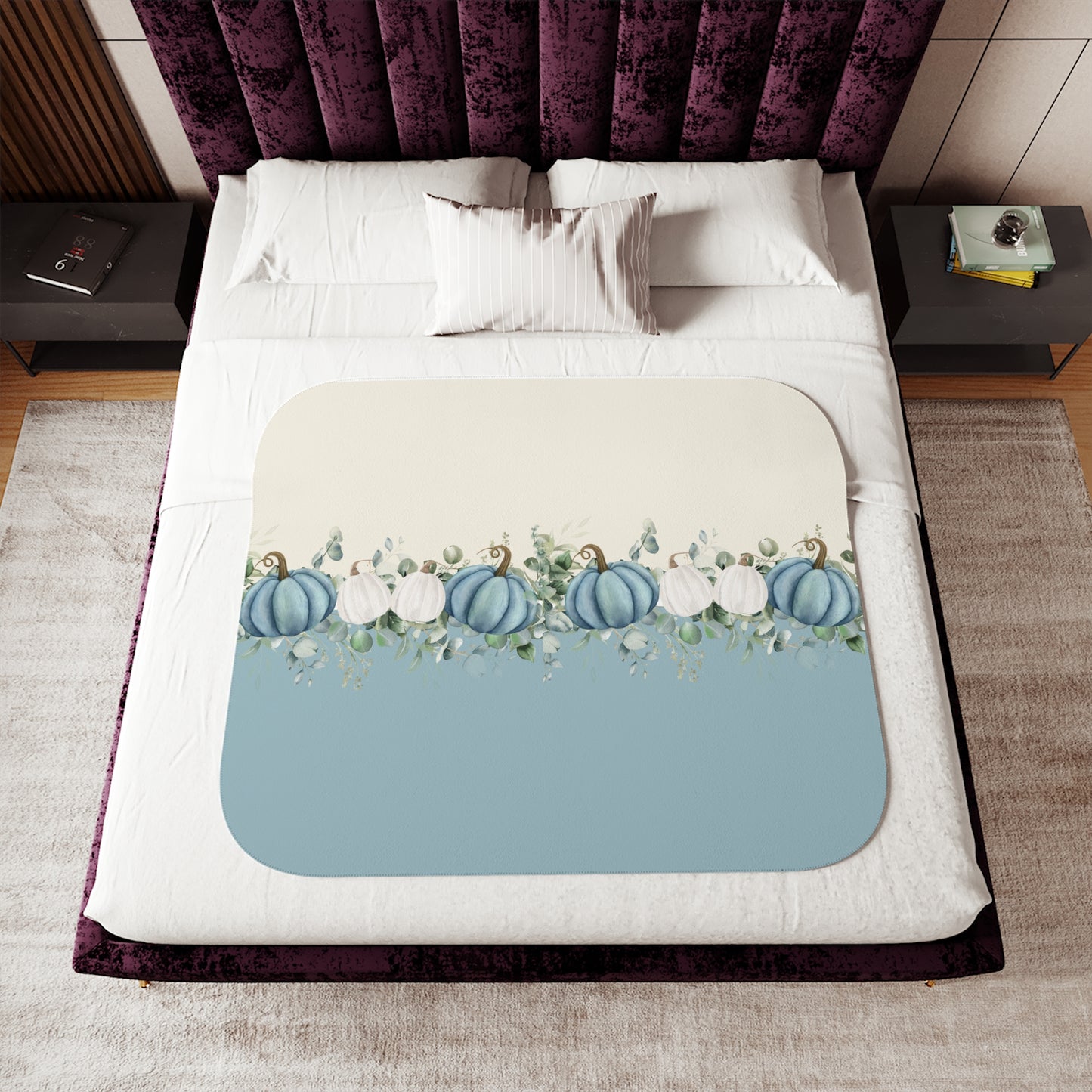 Blue Pumpkin Fall Sherpa Blanket