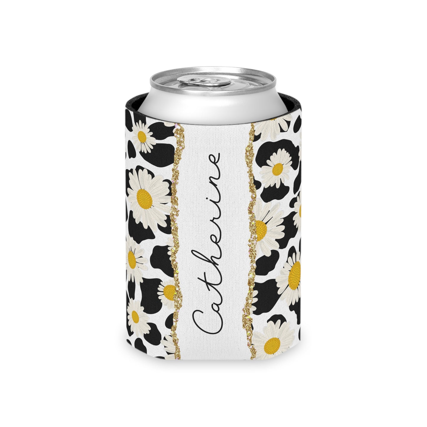 Personalized Cow Print Can Koozie / Daisy Can Cooler