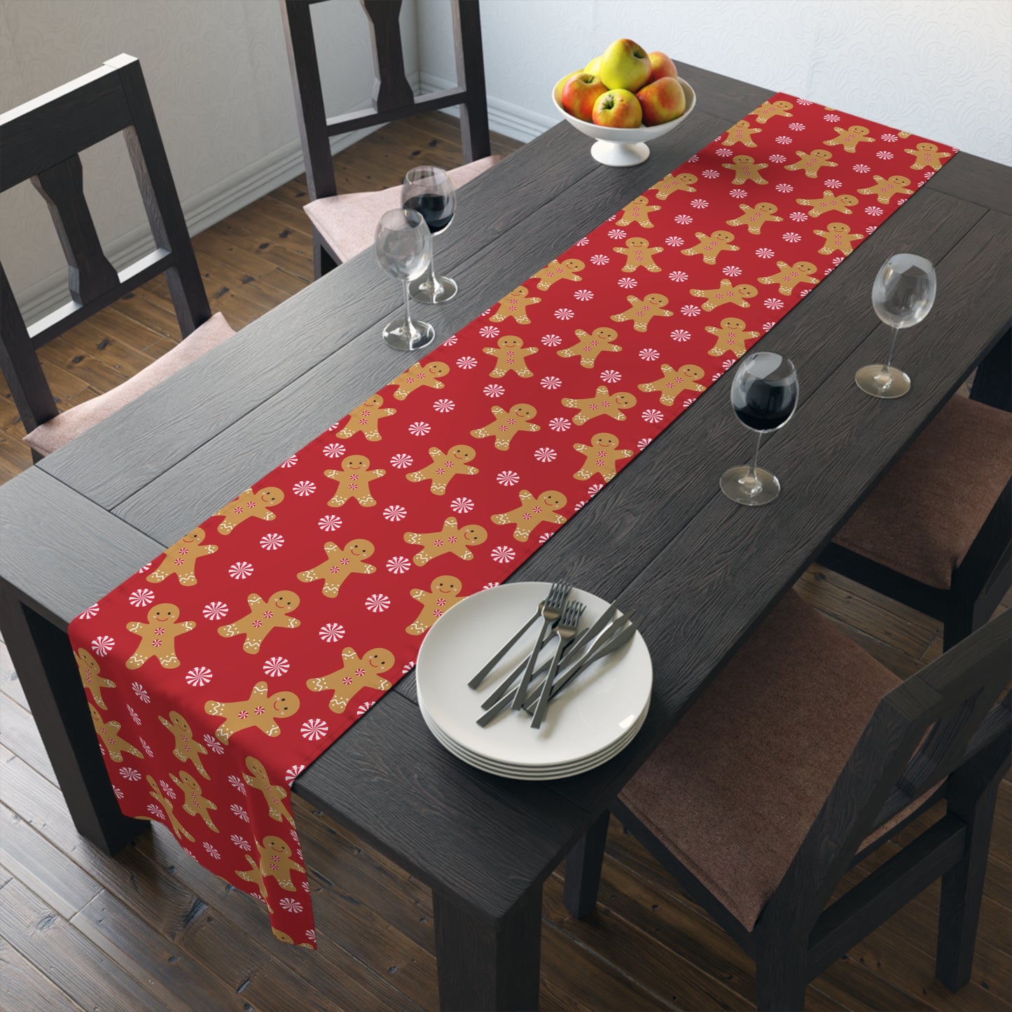 Red Christmas Gingerbread Man Table Runner