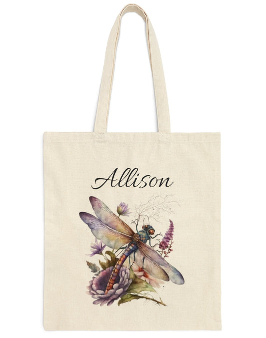 personalized name dragonfly tote bag