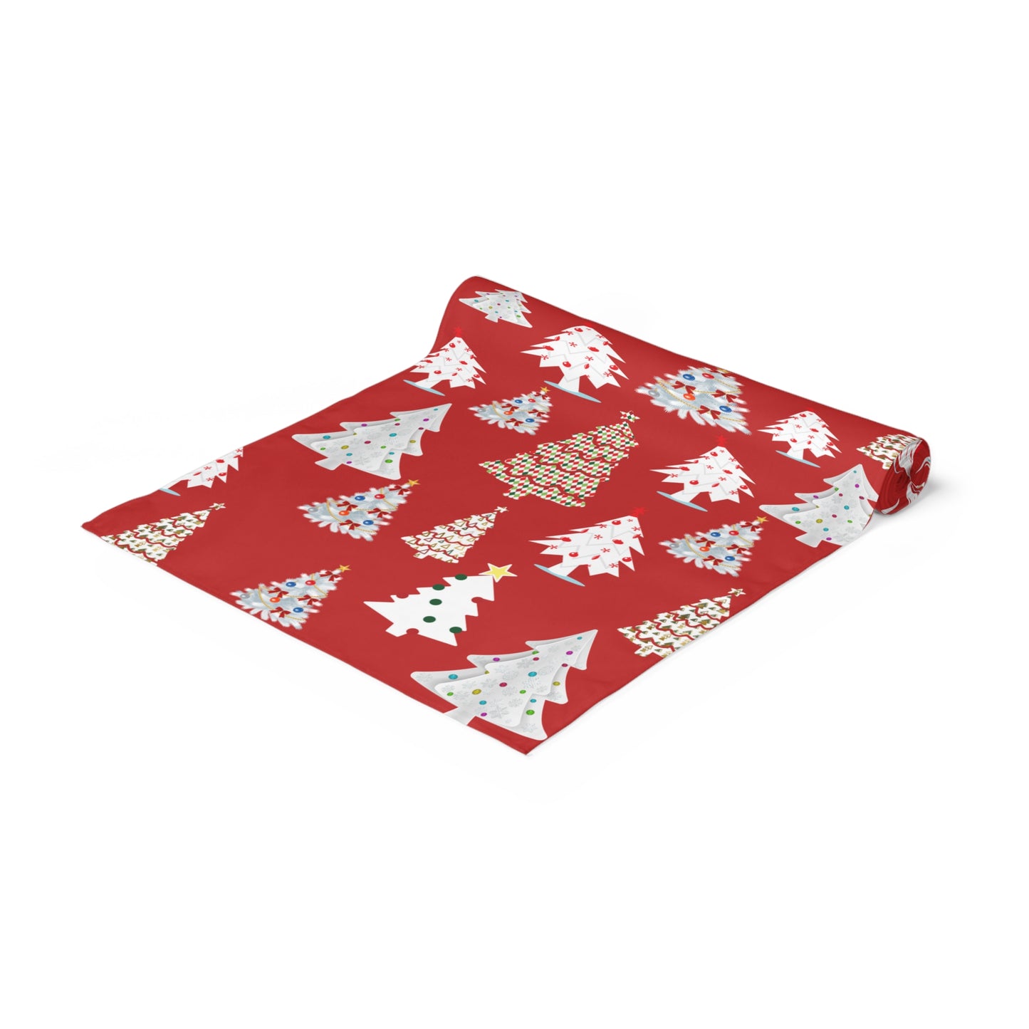 Red Christmas Table Runner / Christmas Tree Print Runner