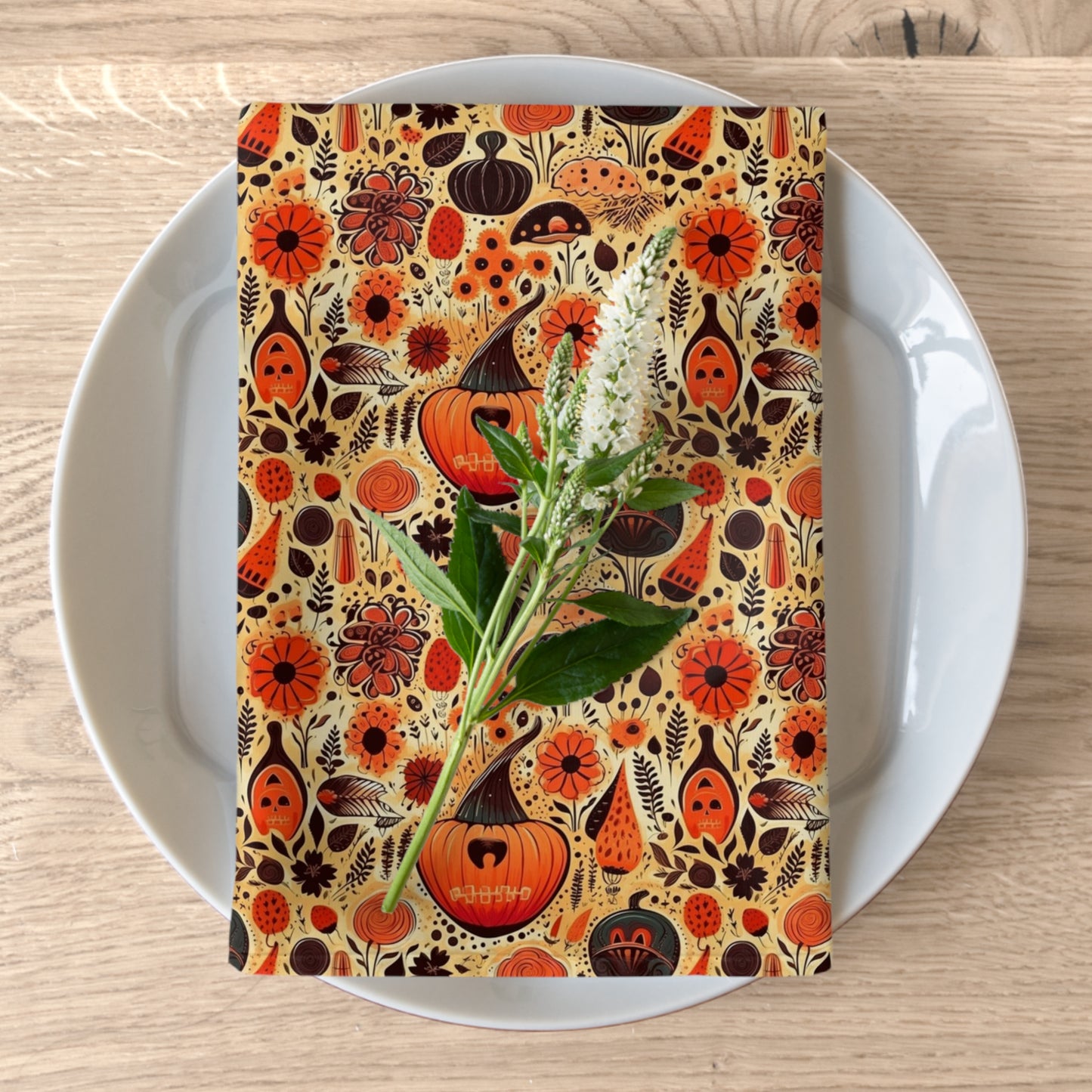 Retro Halloween Orange Pumpkin Napkins / Set of 4