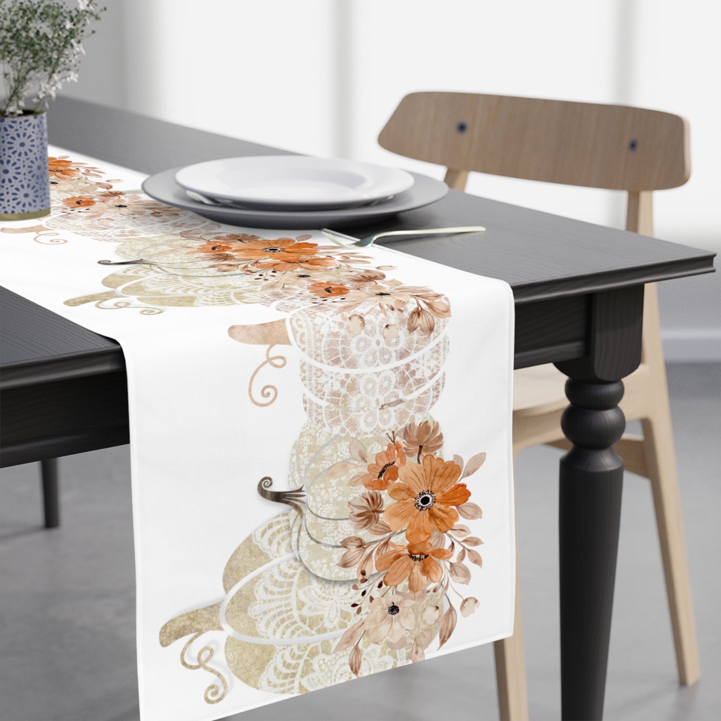 Fall Orange Pumpkin Table Runner / Thanksgiving Table Runner