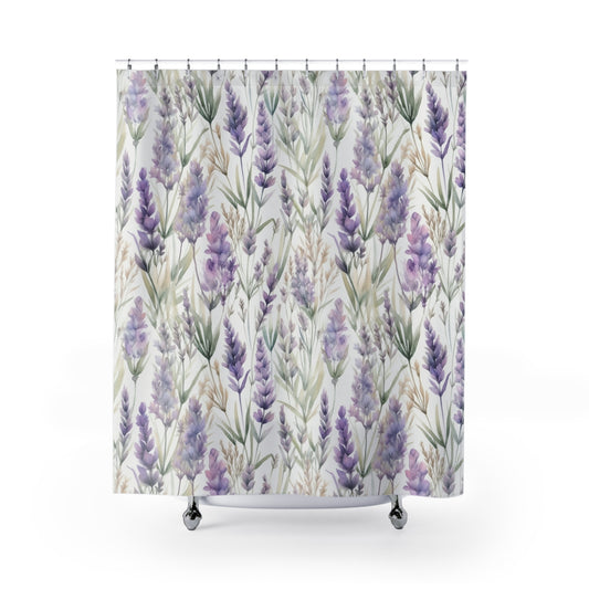 purple lavender watercolor print shower  curtain