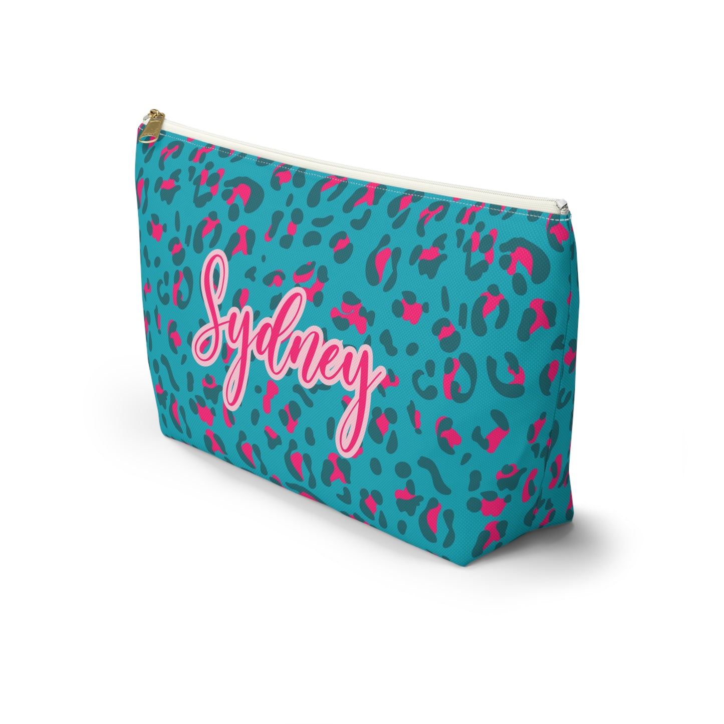 Personalized Blue Leopard Print Makeup Bag