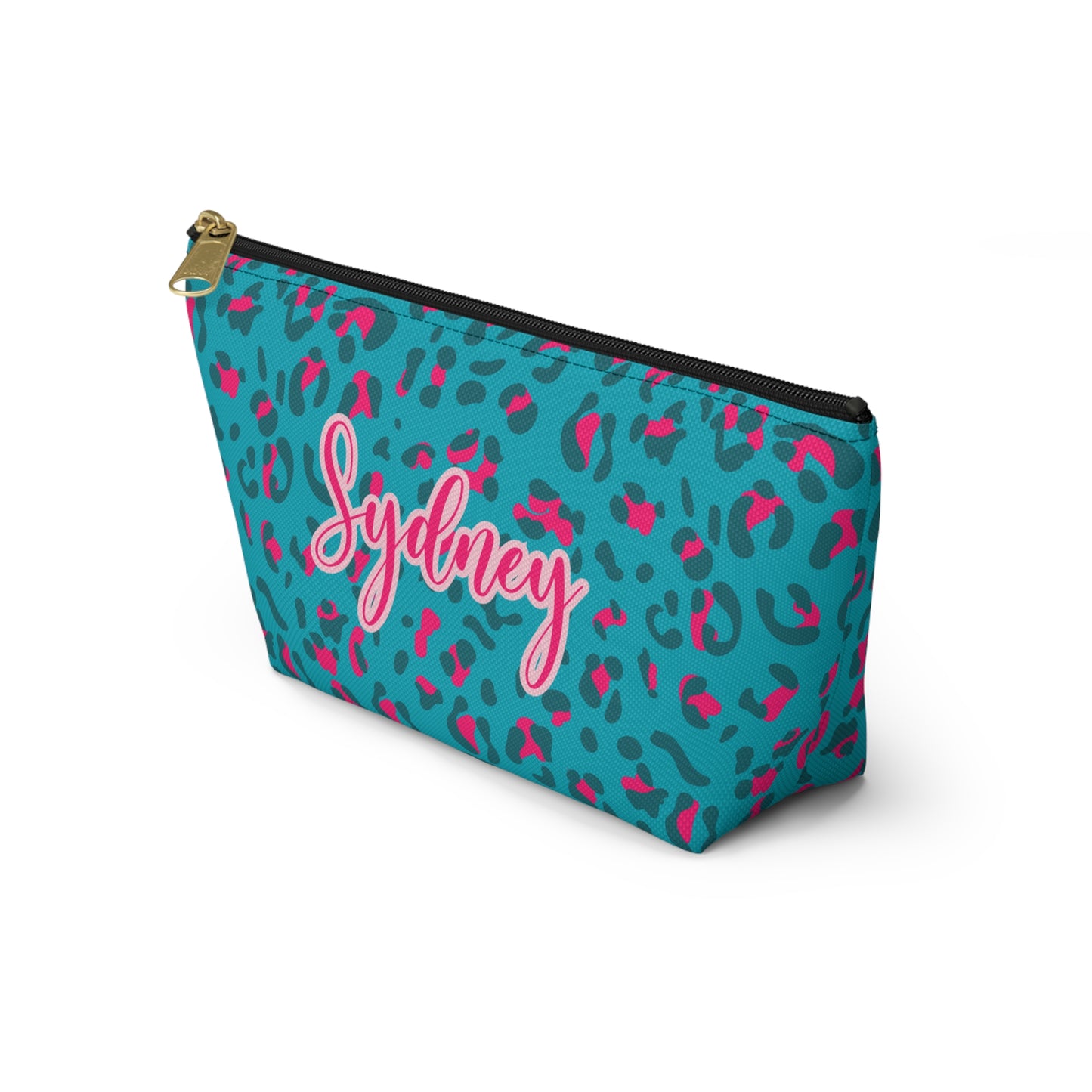 Personalized Blue Leopard Print Makeup Bag