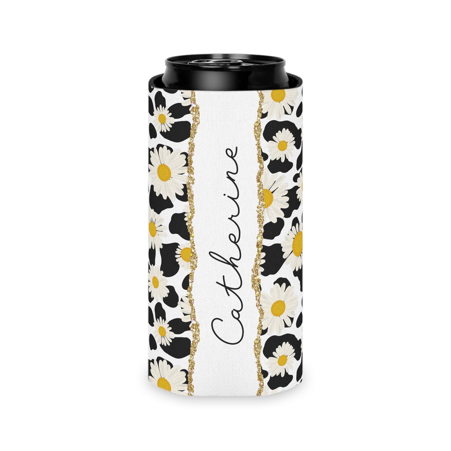 Personalized Cow Print Can Koozie / Daisy Can Cooler